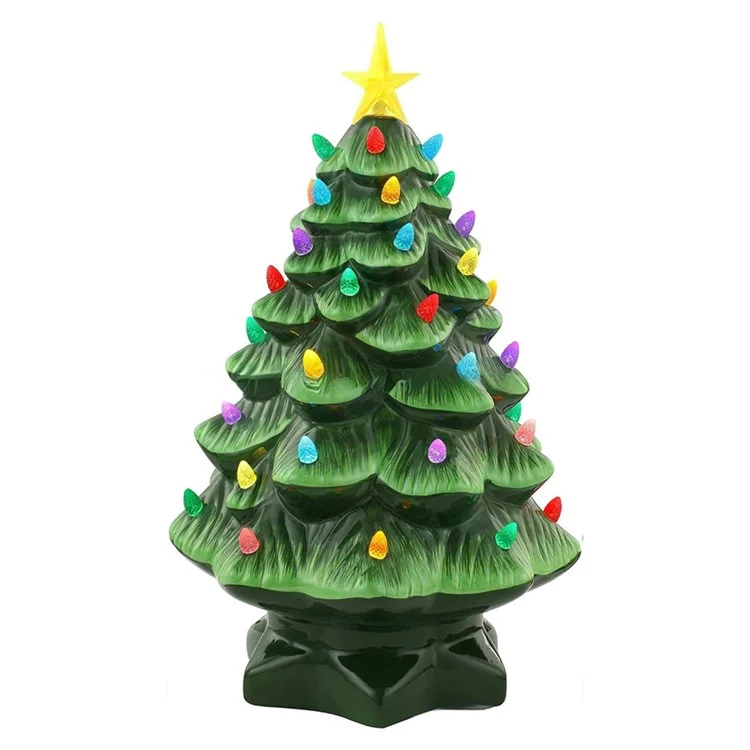 10 cm D'ornements D'arbre de Noël LED Resin Décorations de Noël de Table Avec Des Lumières Multicolores - Vert