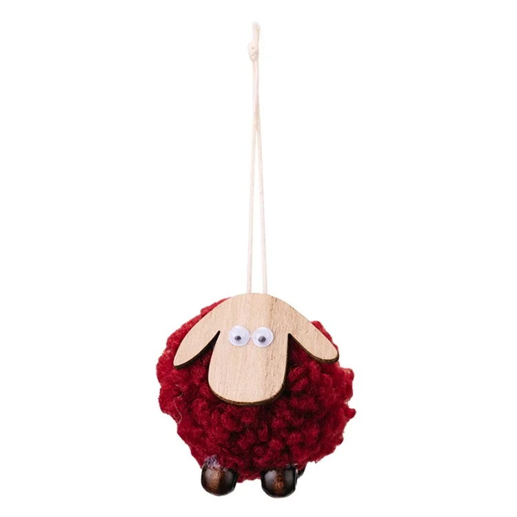 Pendientes de Árbol de Navidad Cordero de Madera Oveja Fleece Ornamento Colgante Decoración de Árboles de Navidad - Rojo