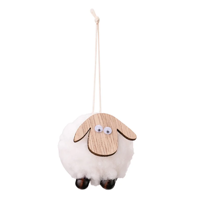 Christmas Tree Pendants Wooden Lamb Sheep Fleece Hanging Ornament Gift Xmas Tree Decoration - White