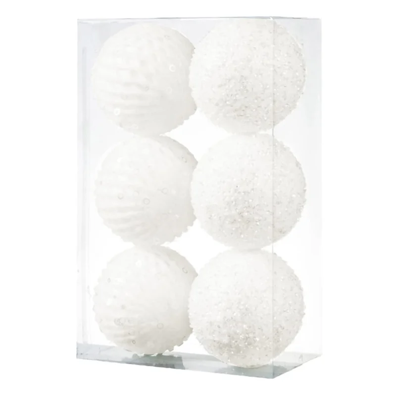 6Pcs / Set 10cm Christmas Ball Foam + Plastic Xmas Tree Decoration Holiday Hanging Ornament - White