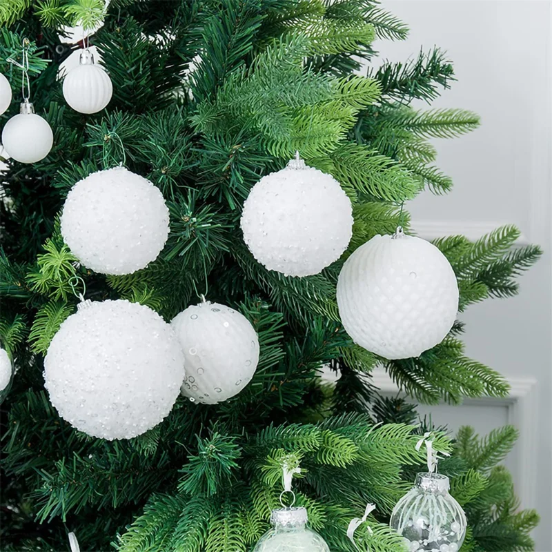 6Pcs / Set 10cm Christmas Ball Foam + Plastic Xmas Tree Decoration Holiday Hanging Ornament - White