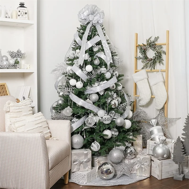 6Pcs / Set 10cm Christmas Ball Foam + Plastic Xmas Tree Decoration Holiday Hanging Ornament - White