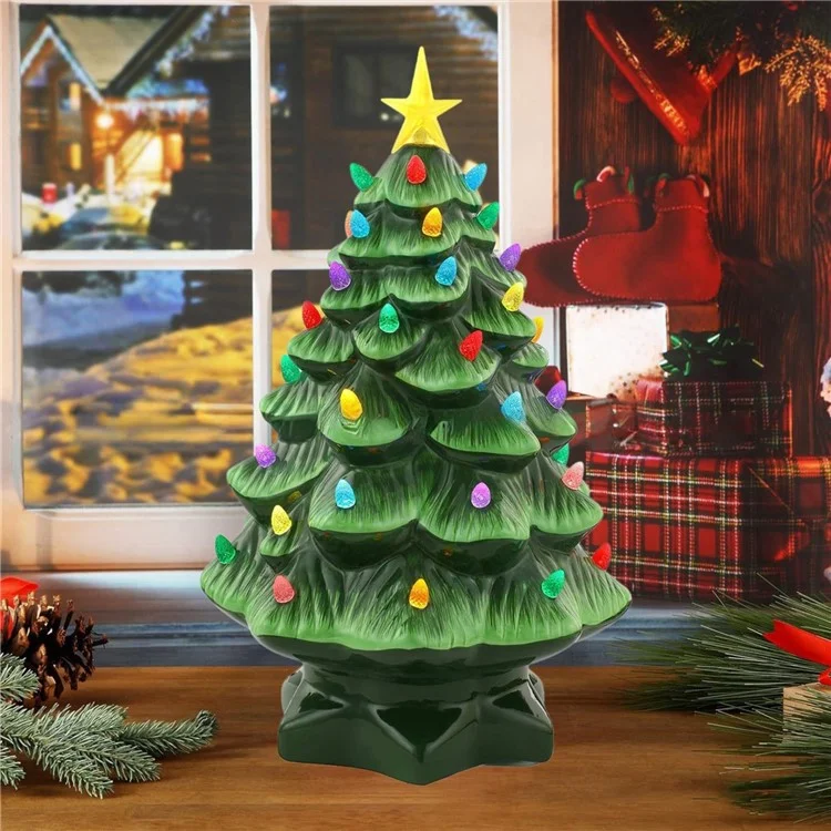 Ornements D'arbre de Noël à LED de 20 cm LED Décorations de Tablet-top de Tablet Avec Des Lumières Multicolores - Vert