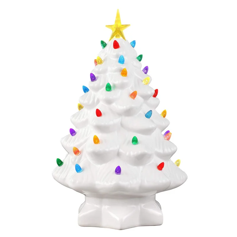 20cm LED Christmas Tree Ornaments Resin Tabletop Christmas Decorations with Multicolored Lights - White
