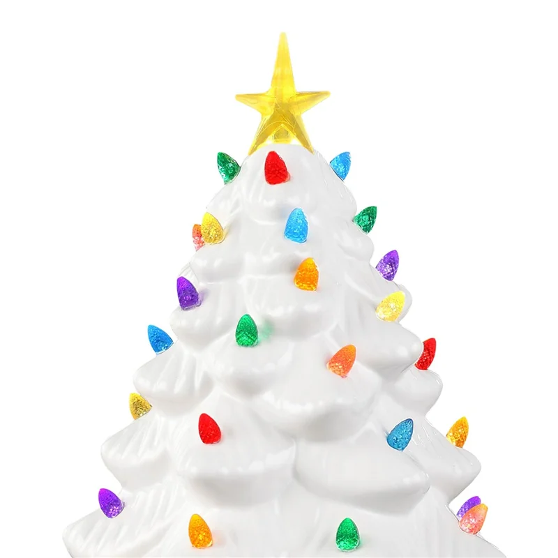 20cm LED Christmas Tree Ornaments Resin Tabletop Christmas Decorations with Multicolored Lights - White