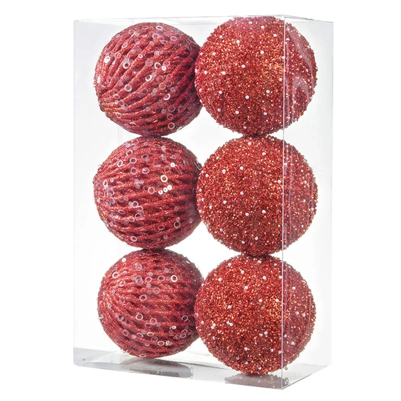 6Pcs / Set 10cm Christmas Ball Foam + Plastic Xmas Tree Decoration Holiday Hanging Ornament - Red