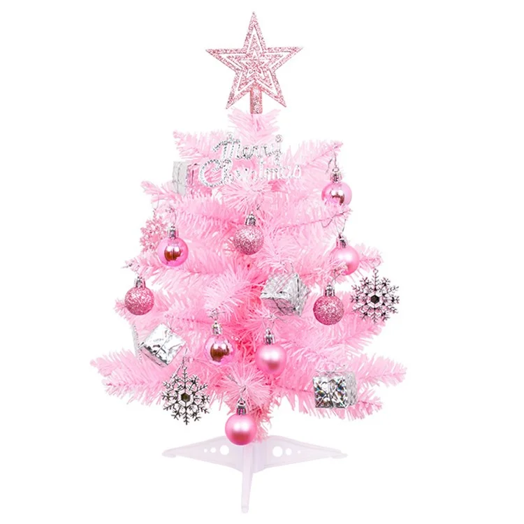 40cm Mini Tabletop Christmas Tree PVC Christmas Tree with Hanging Ornaments for DIY Christmas Decoration - Pink