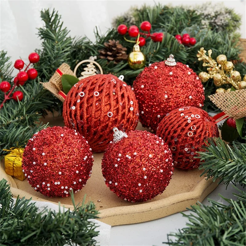 12Pcs / Set 8cm Christmas Ball Foam + Plastic Xmas Tree Decoration Holiday Hanging Ornament - Red