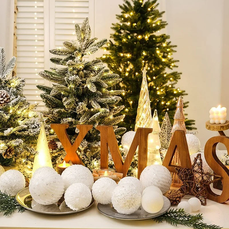 12Pcs / Set 8cm Christmas Ball Foam + Plastic Xmas Tree Decoration Holiday Hanging Ornament - White