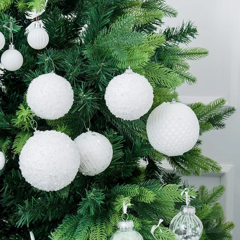 12Pcs / Set 8cm Christmas Ball Foam + Plastic Xmas Tree Decoration Holiday Hanging Ornament - White