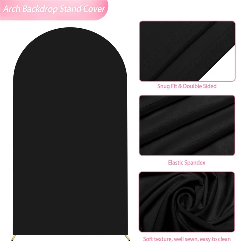 6.6FT 100x200cm U-Shape Backdrop Arch Frame Stand Elastic Cover for Wedding Ceremony Birthday Party - Black