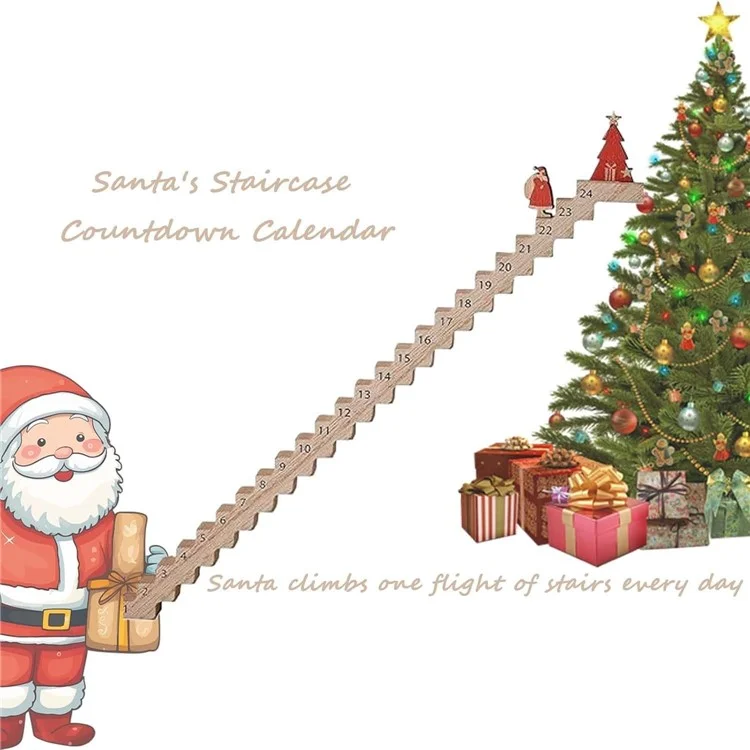 Santa Santa Staircase Countdown Calendar Countdown to Christmas Wooden Sign Decoration