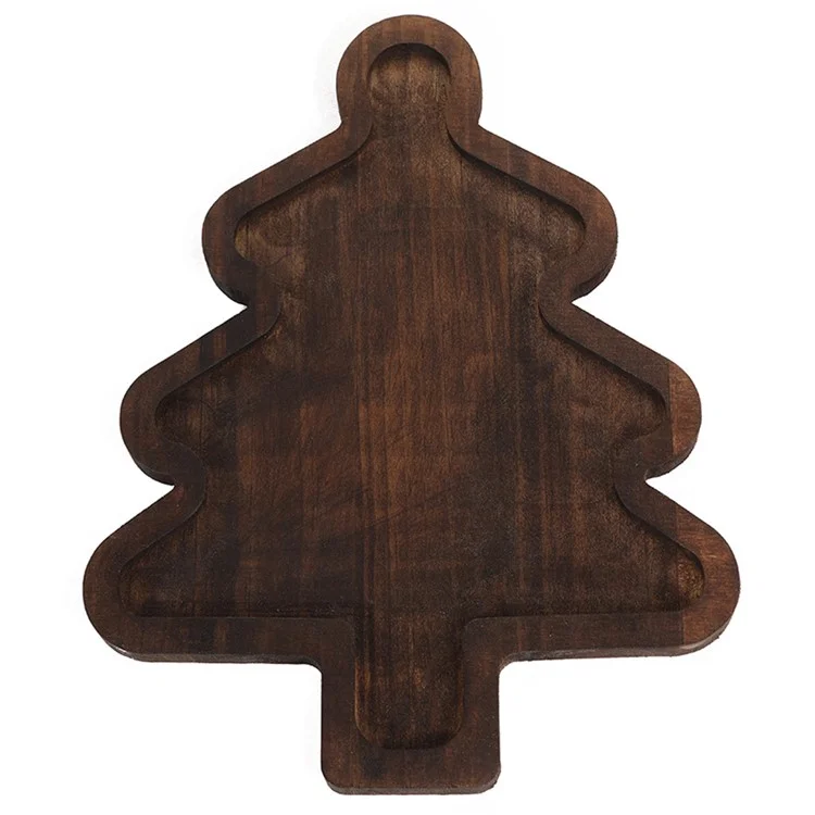 Christmas Tree Tray Wooden Decorative Serving Tray Desktop Food Dessert Plate