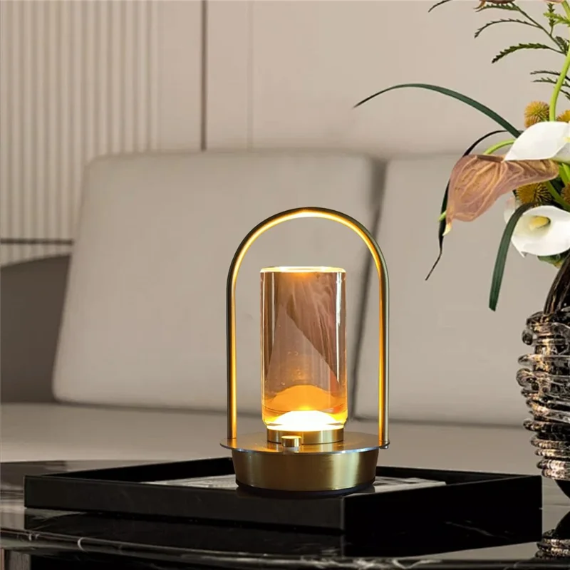 Lumière D'atmosphère Portable Light Rechargeable LED Metal Table Lampe Touch Touch Bedroom Bedside Night Light - Couleur Cuivre