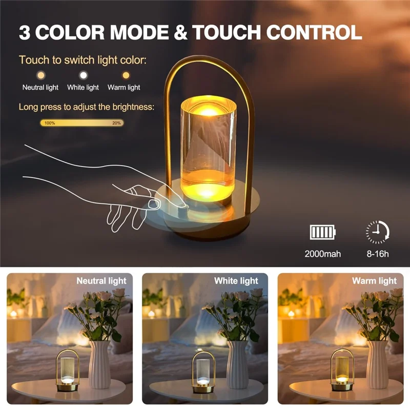 Lumière D'atmosphère Portable Light Rechargeable LED Metal Table Lampe Touch Touch Bedroom Bedside Night Light - Couleur Cuivre