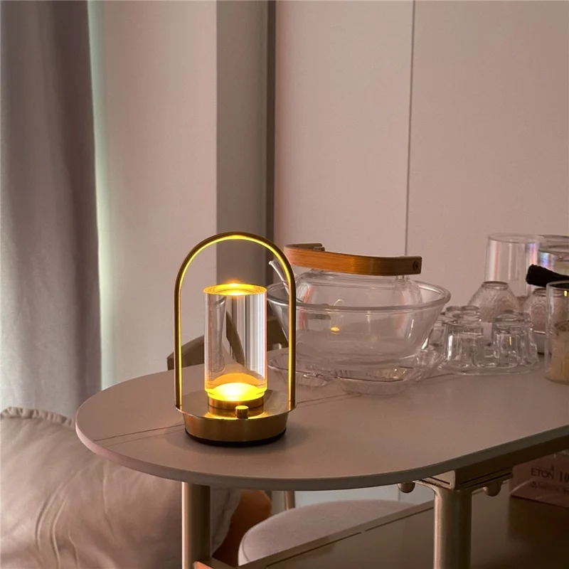 Lumière D'atmosphère Portable Light Rechargeable LED Metal Table Lampe Touch Touch Bedroom Bedside Night Light - Couleur Cuivre