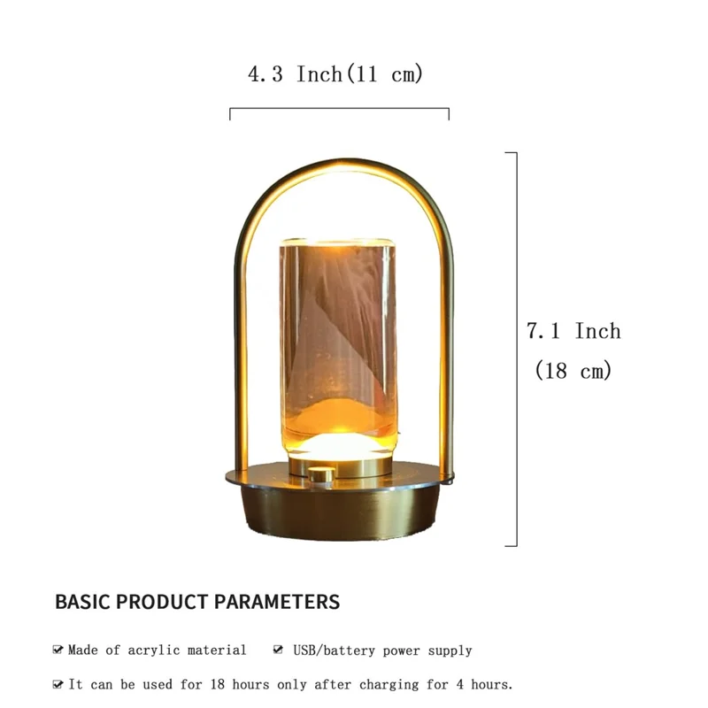 Lumière D'atmosphère Portable Light Rechargeable LED Metal Table Lampe Touch Touch Bedroom Bedside Night Light - Couleur Cuivre