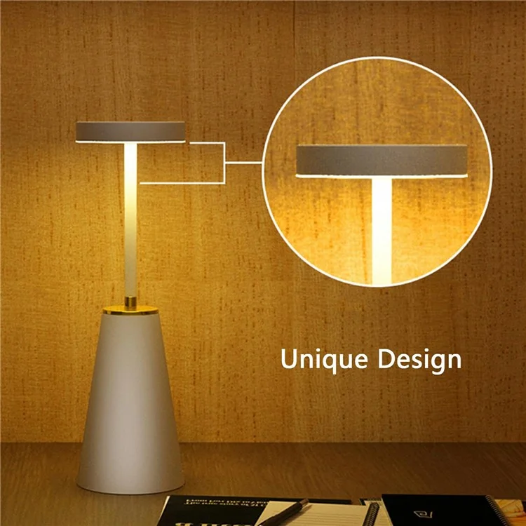 Table Lamp Touch Control Stepless Dimming Wireless Charging Bedroom Bedside Night Light Metal + PC Atmosphere Lamp - White