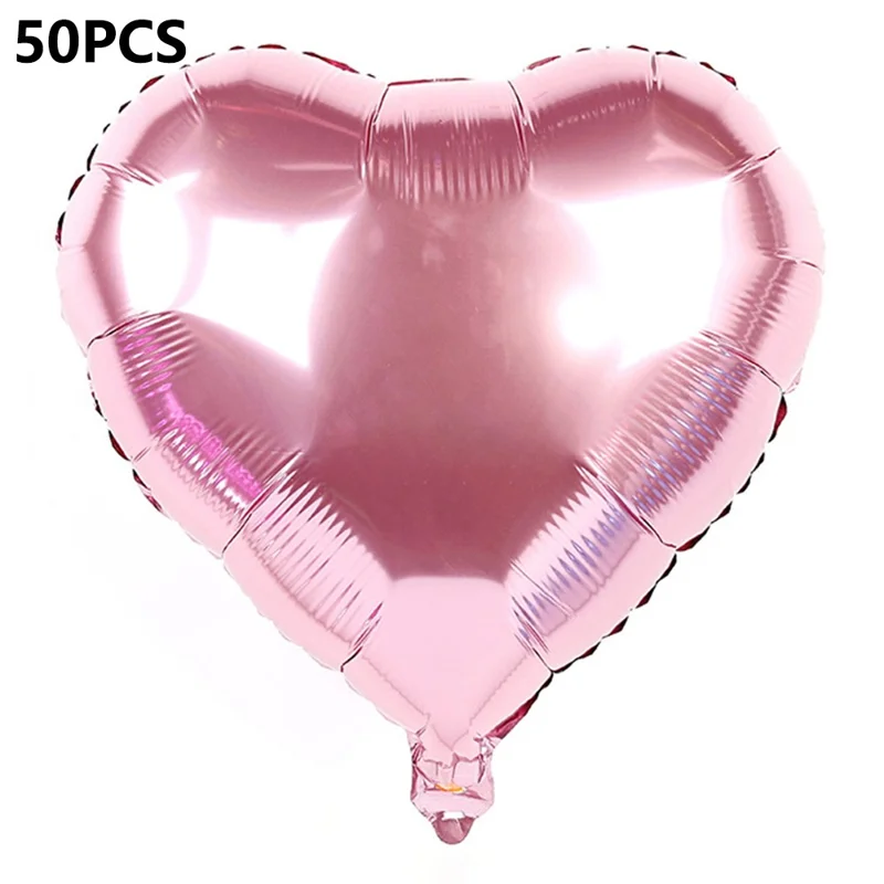 PJ-Q11 50Pcs 44cm Colorful Heart Shape Aluminum Foil Balloons Inflatable Balloons for Birth Wedding Birthday - Pink