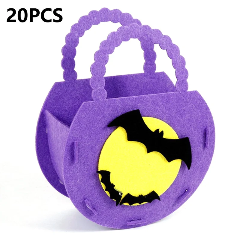 PJ-WSB02 20Pcs Halloween Non-Woven Treat Bags 3D Party Gift Candy Bags Handbag for Kids Tote Bags - Purple  /  Bat