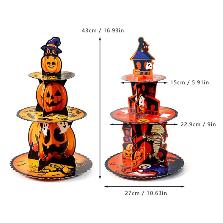 Halloween 3-Tier Cupcake Stand Tower Cardboard Cake Dessert Stand Halloween Tray for Halloween Party - Pumpkin