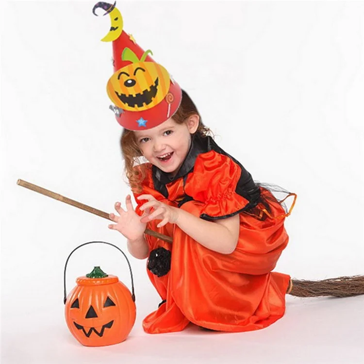PJ-WMZ-02 Halloween Cartoon Hat DIY Paper Pointed Cone Party Hat for Kids Halloween Party Decor - Yellow  /  Spider