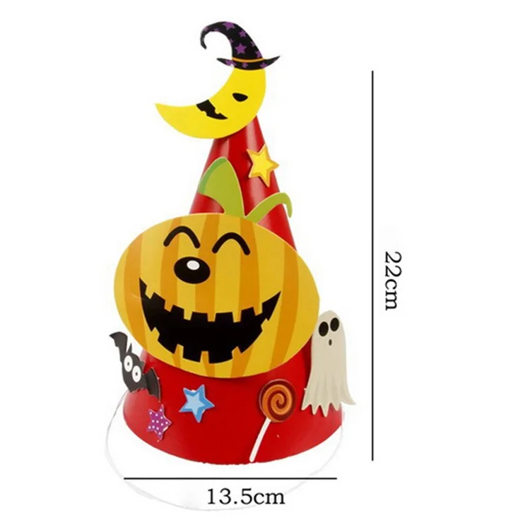 PJ-WMZ-02 Halloween Cartoon Hat DIY Paper Pointed Cone Party Hat for Kids Halloween Party Decor - Yellow  /  Spider