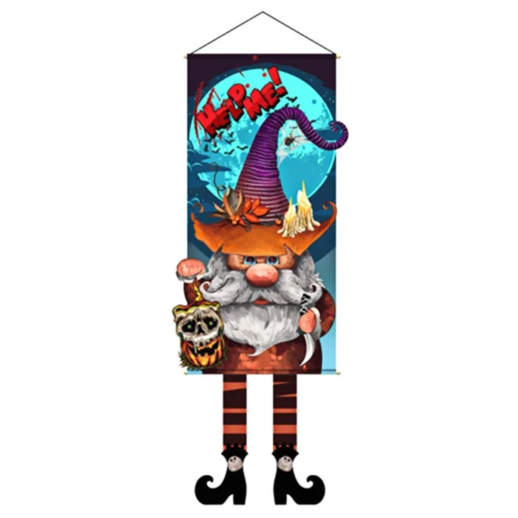 WSJGQ Halloween Door Banners with Witch Feet Non-Woven Fabric Hanging Signs for Happy Halloween Party Decorations - Faceless Old Man Blue