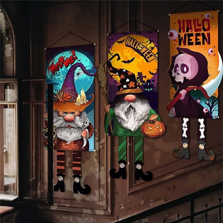 WSJGQ Halloween Door Banners with Witch Feet Non-Woven Fabric Hanging Signs for Happy Halloween Party Decorations - Faceless Old Man Blue