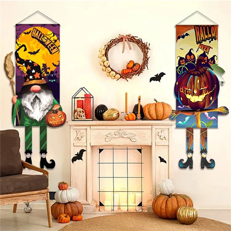 WSJGQ Halloween Door Banners with Witch Feet Non-Woven Fabric Hanging Signs for Happy Halloween Party Decorations - Faceless Old Man Blue
