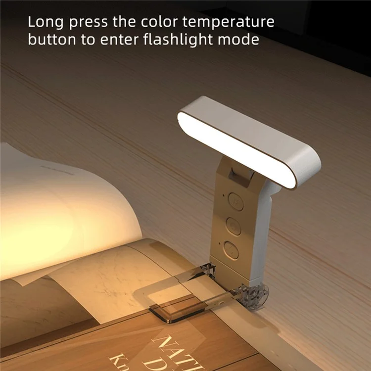 TB-126SALI Portable Rechargeable Book Clip Light Dimmable Reading Bookmark Foldable Lamp - Bar Shape / White