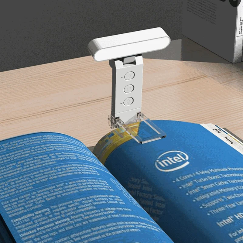 TB-126SALI Portable Rechargeable Book Clip Light Dimmable Reading Bookmark Foldable Lamp - Bar Shape / White