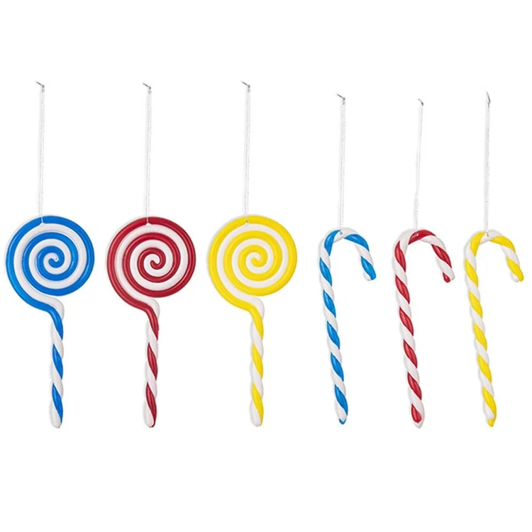 6 piezas / Set Caña de caramelo colorida de Navidad Adorno de PVC para colgar en el árbol de Navidad - Rojo+Amarillo+Azul