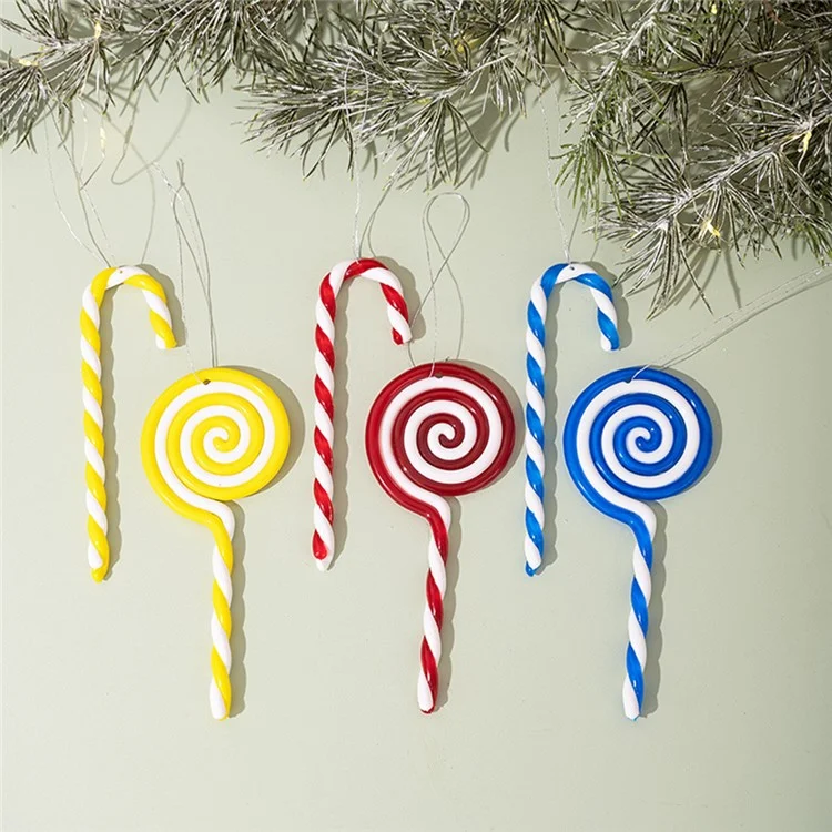 6 piezas / Set Caña de caramelo colorida de Navidad Adorno de PVC para colgar en el árbol de Navidad - Rojo+Amarillo+Azul