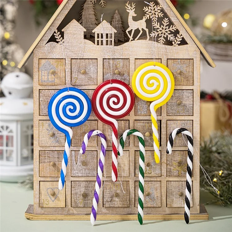 6 piezas / Set Caña de caramelo colorida de Navidad Adorno de PVC para colgar en el árbol de Navidad - Rojo+Amarillo+Azul
