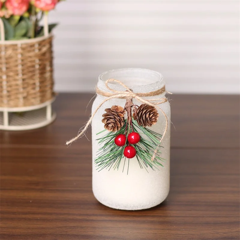 Christmas Mason Jar Scented Candle Romantic Fragrance Candle Decorated Bottle - XC0001 Pine Needle