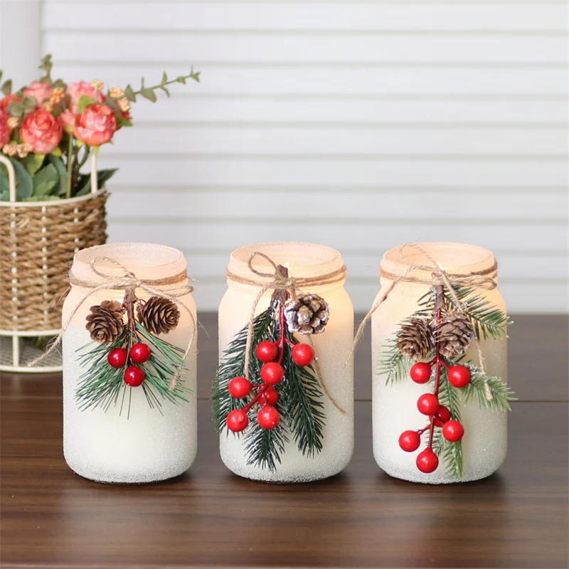 Christmas Mason Jar Scented Candle Romantic Fragrance Candle Decorated Bottle - XC0001 Pine Needle