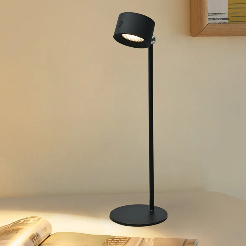 Single Head Rechargeable LED Desk Lamp 3 Gears 360 Degree Adjustable Bedside Light - Black