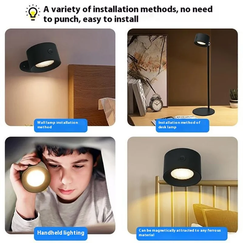 Single Head Rechargeable LED Desk Lamp 3 Gears 360 Degree Adjustable Bedside Light - Black