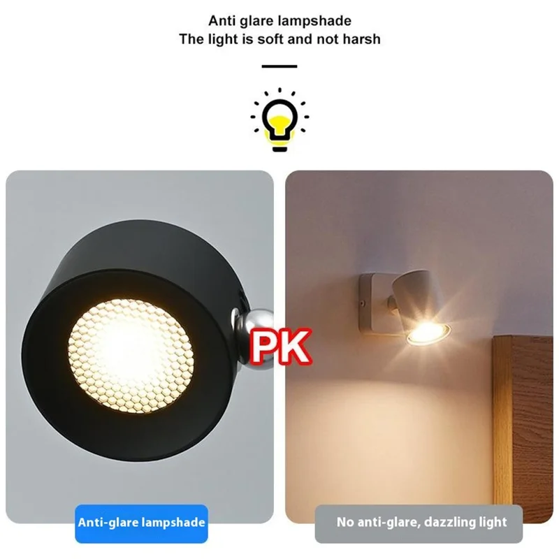 Single Head Rechargeable LED Desk Lamp 3 Gears 360 Degree Adjustable Bedside Light - Black