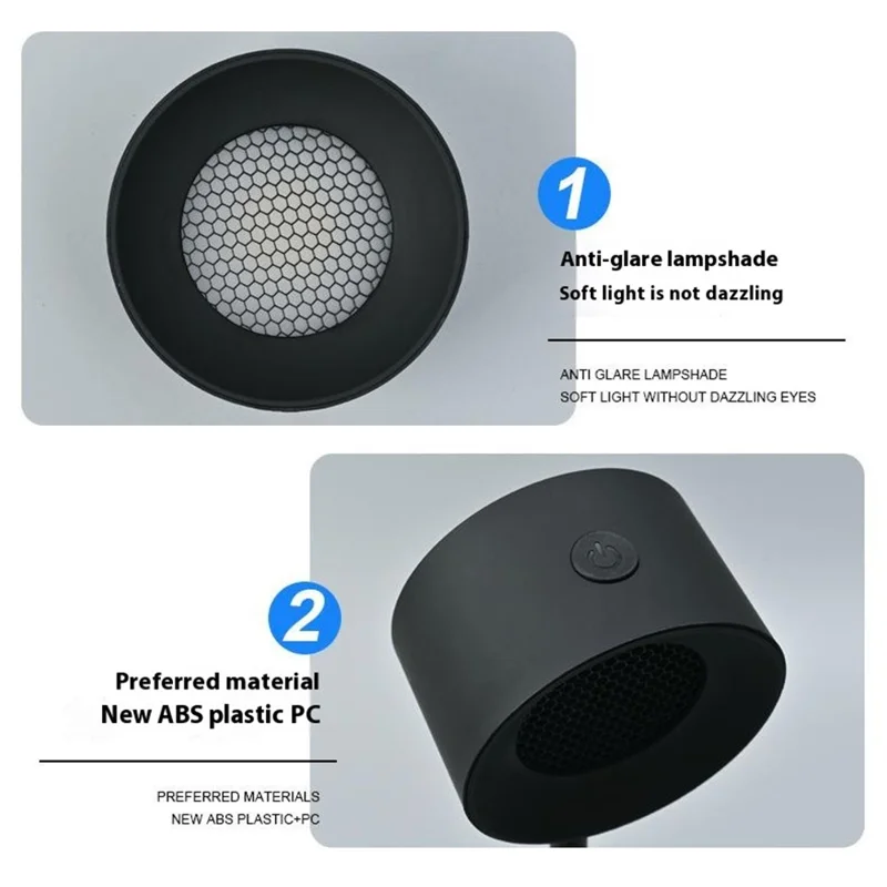 Single Head Rechargeable LED Desk Lamp 3 Gears 360 Degree Adjustable Bedside Light - Black