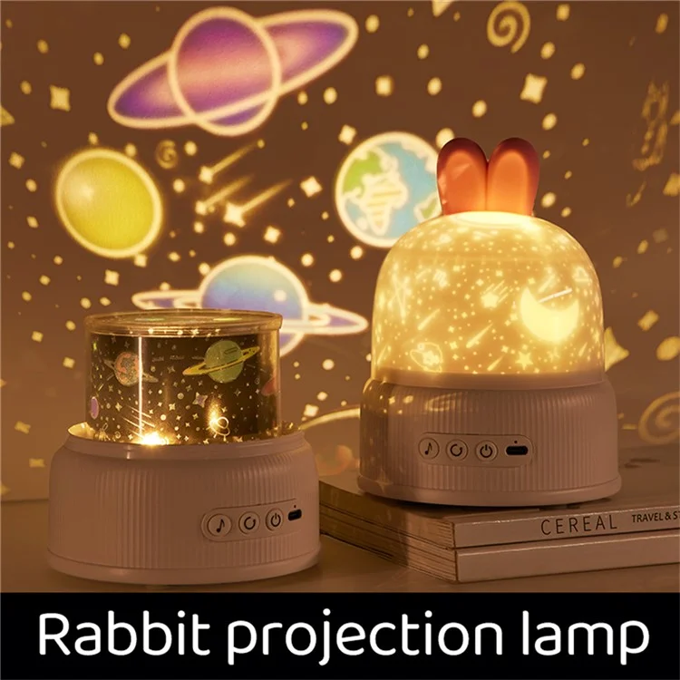 Lampe de projection de lapin avec LED rotative, lumière d'ambiance nocturne avec télécommande et boîte à musique, cadeau d'anniversaire créatif - Bleu