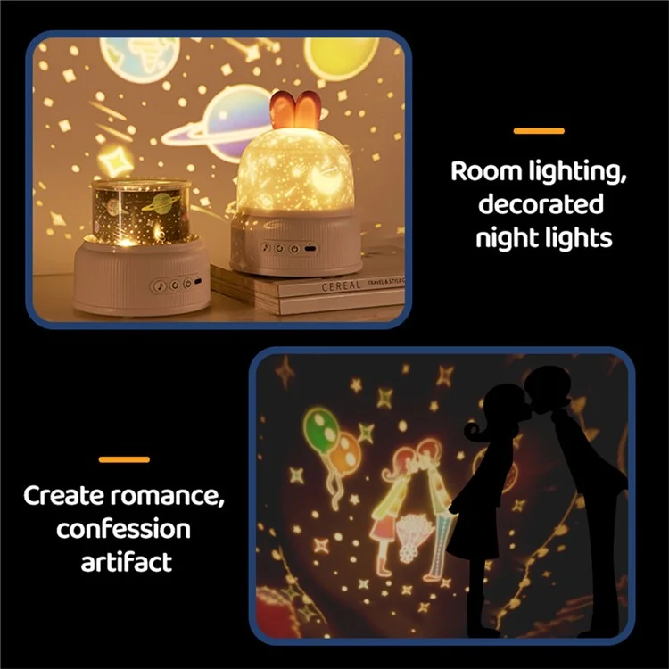Lampe de projection de lapin avec LED rotative, lumière d'ambiance nocturne avec télécommande et boîte à musique, cadeau d'anniversaire créatif - Bleu