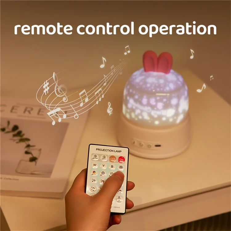 Lampe de projection de lapin avec LED rotative, lumière d'ambiance nocturne avec télécommande et boîte à musique, cadeau d'anniversaire créatif - Bleu