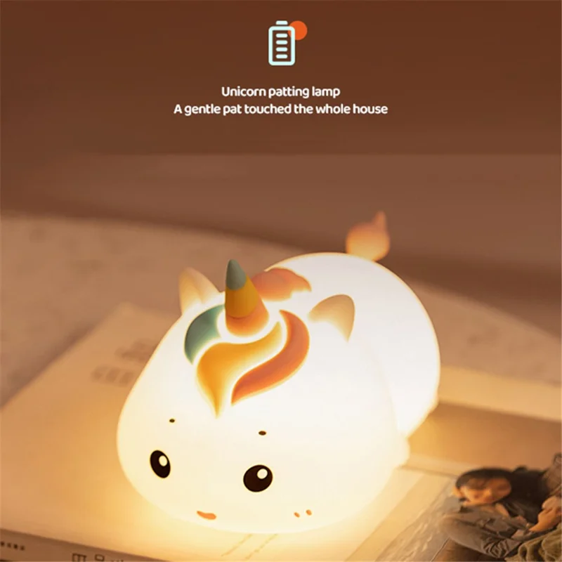 MD052 Patting Lamp Unicorn LED Night Light Baby Nursery Lamp with Touch Controls Bedside Nightlight
