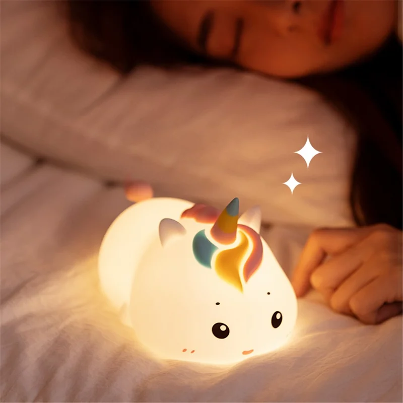 MD052 Patting Lamp Unicorn LED Night Light Baby Nursery Lamp with Touch Controls Bedside Nightlight