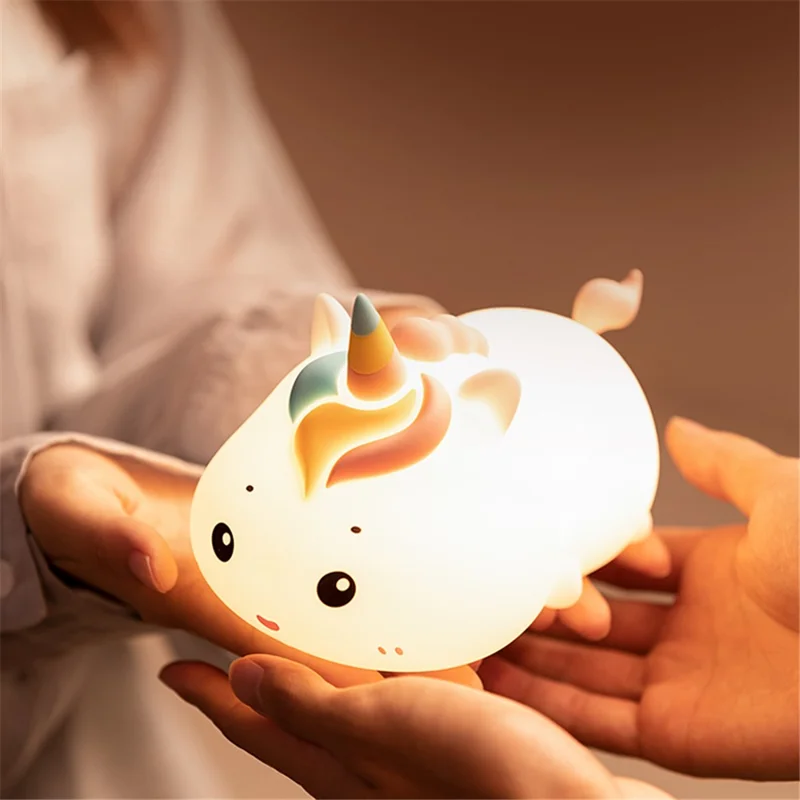 MD052 Patting Lamp Unicorn LED Night Light Baby Nursery Lamp with Touch Controls Bedside Nightlight