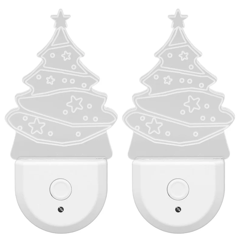 2 pezzi di luce notturna a forma di albero di Natale da inserire nella presa, lampada per l'atmosfera della camera da letto in acrilico colorato, con spina EU.