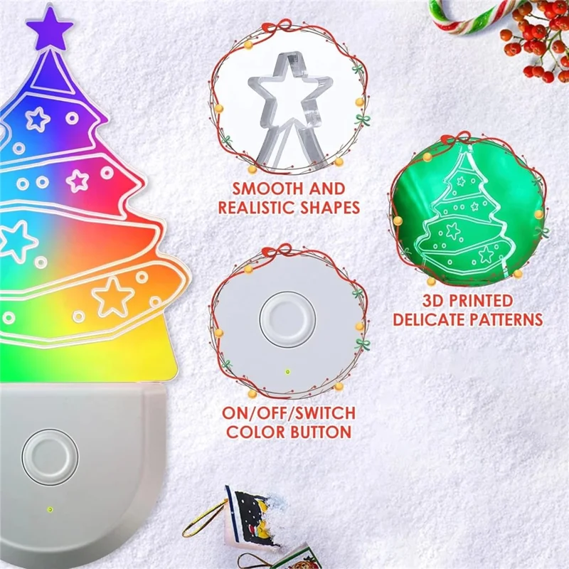 2 pezzi di luce notturna a forma di albero di Natale da inserire nella presa, lampada per l'atmosfera della camera da letto in acrilico colorato, con spina EU.