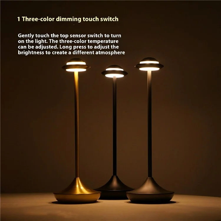 Touch Control Cordless Table Lamp UFO Shape Metal LED Light for Restaurant Hotel Bar - Grey